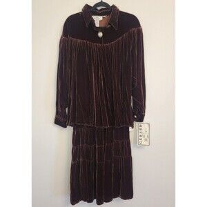 Vintage Gerard By Pege Velvet Top & Skirt Rayon Silk Sterling Silver Buttons NWT
